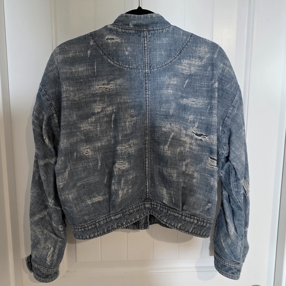 Free People Blue‎ Cotton Denim Distressed Jean Jacket Small - Picture 4 of 5